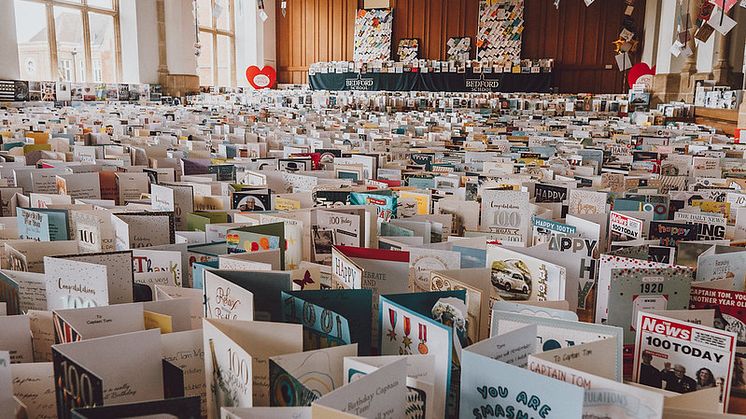 Mountain of Mail sent to Marston Moretaine Post Office to mark Captain Tom Moore's 100th birthday