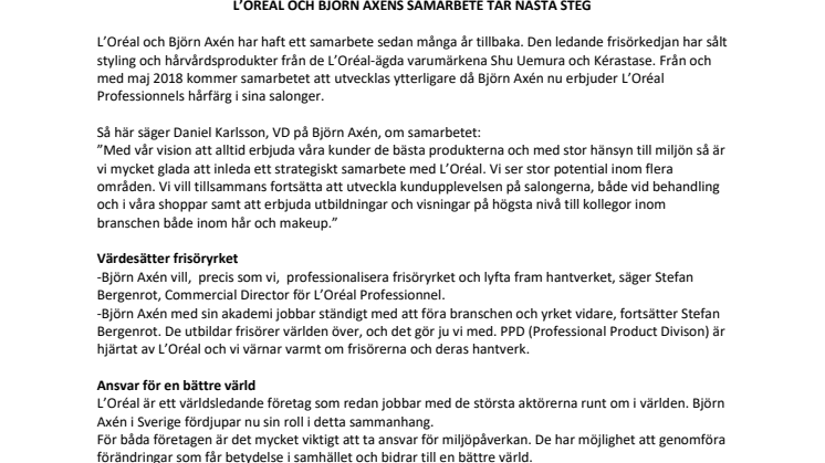 L'Oréal x Björn Axén pressmeddelande