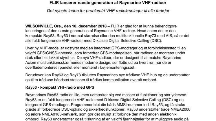 FLIR lancerer næste generation af Raymarine VHF-radioer