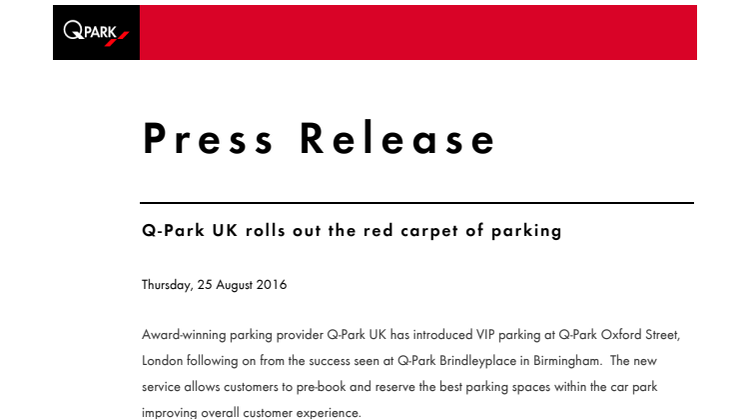 Q-Park UK rolls out the red carpet of parking 