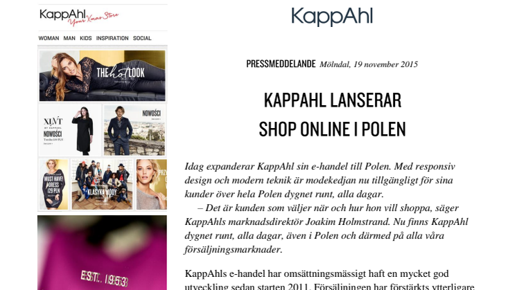KappAhl lanserar Shop Online i Polen