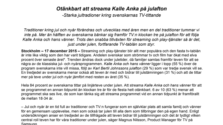 Otänkbart att streama Kalle Anka på julafton - Starka jultradioner kring svenskarnas TV-tittande