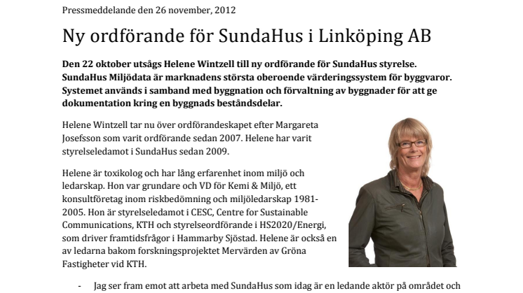 Ny ordförande för SundaHus i Linköping AB