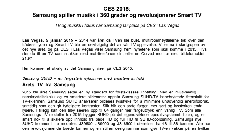 CES 2015: Samsung spiller musikk i 360 grader og revolusjonerer Smart TV