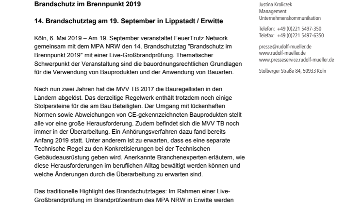 Brandschutz im Brennpunkt 2019