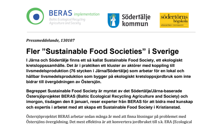 Fler ”Sustainable Food Societies” i Sverige