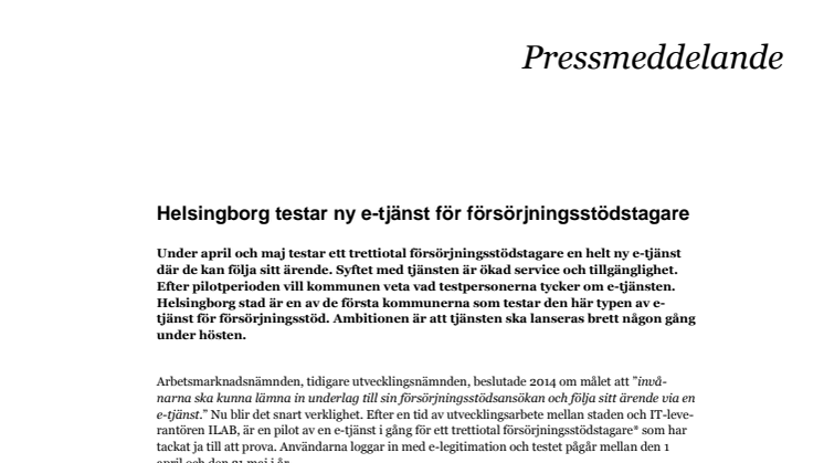 Helsingborg testar ny e-tjänst för försörjningsstödstagare