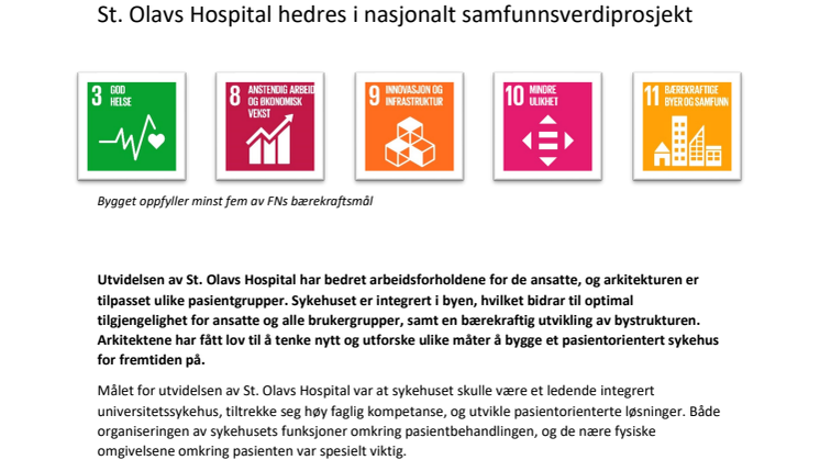 St. Olavs Hospital hedres i nasjonalt samfunnsverdiprosjekt