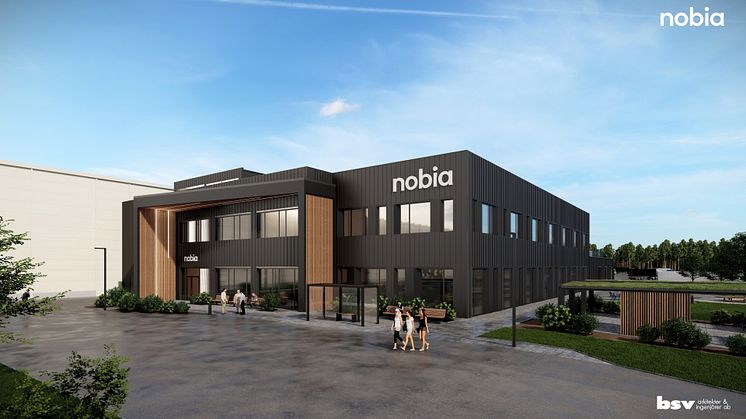ByggArvid bygger kontorsbyggnad vid Nobias nya fabrik i Jönköping. Illustrationsbilder av BSV Arkitekter och Ingenjörer AB