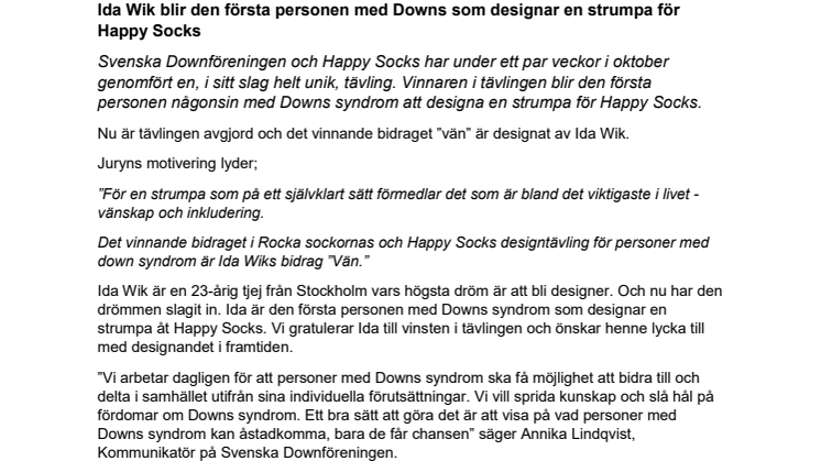 Ida Wik blir den första personen med Downs som designar en strumpa för Happy Socks