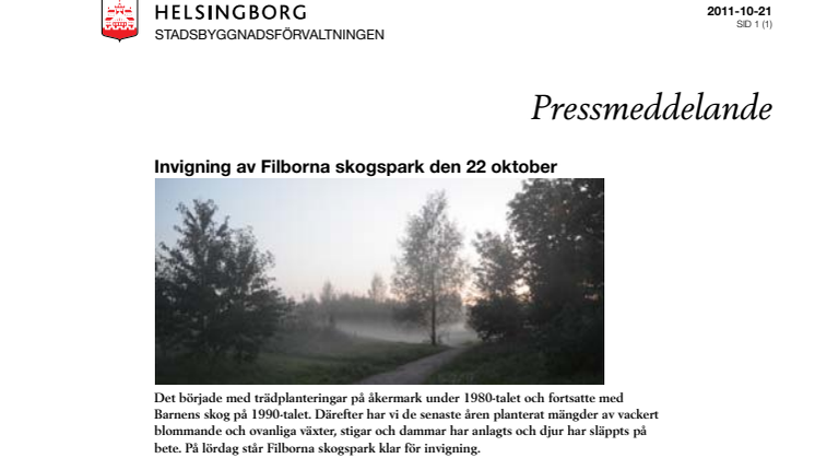 Invigning av Filborna skogspark den 22 oktober
