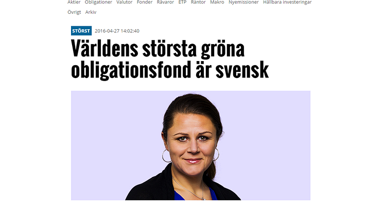 Världens största gröna obligationsfond är svensk