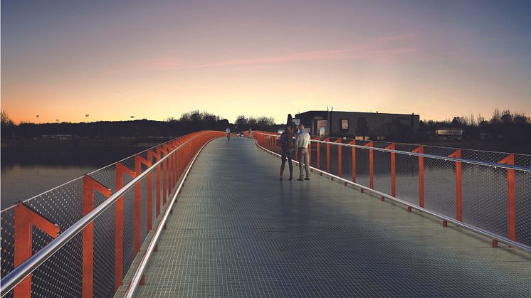  Med en cykelbro som binder ihop Råtorp och Färjestad hoppas kommunen att fler väljer cykeln som transportmedel. Bild: Nuno Arkitektur AS