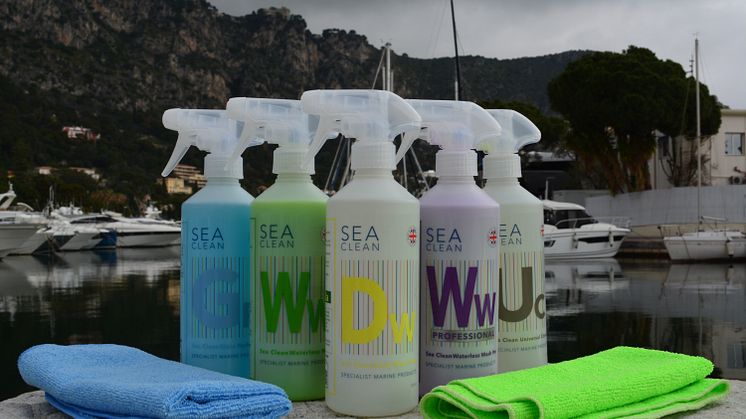 The Sea Clean range of waterless cleaning solutions with microfibre cloths