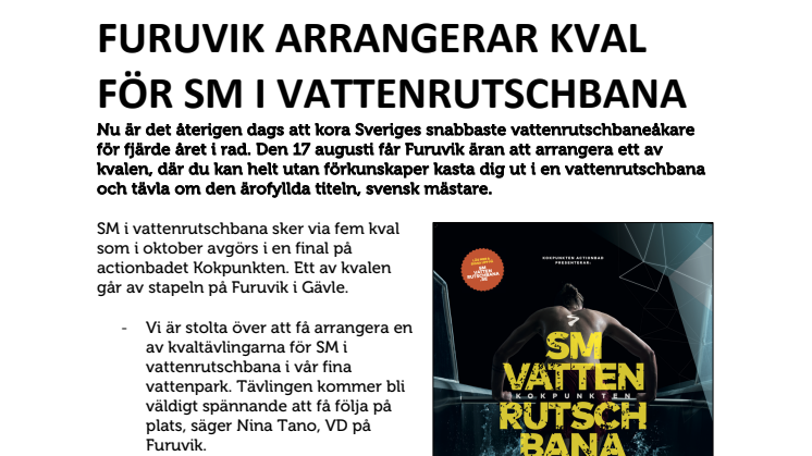 Furuvik arrangerar kval för SM i vattenrutschbana