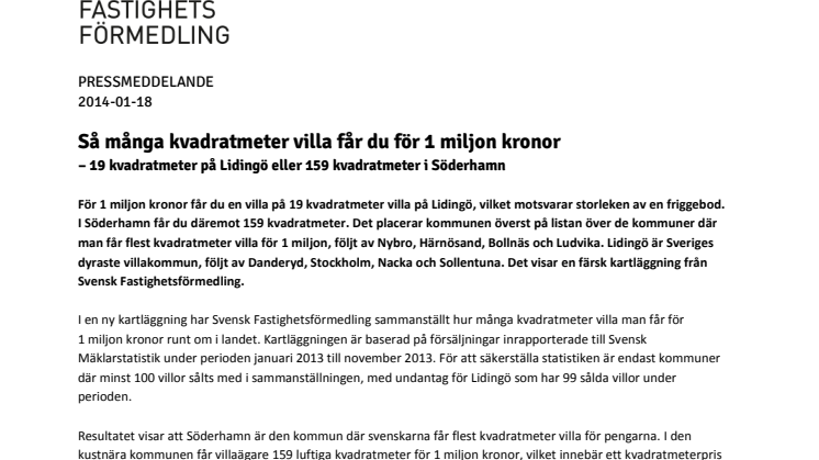 Så många kvadratmeter villa får du för 1 miljon kronor-– 19 kvadratmeter på Lidingö eller 159 kvadratmeter i Söderhamn