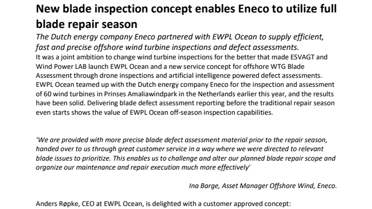New blade inspection concept enables Eneco to utilize full blade repair season 
