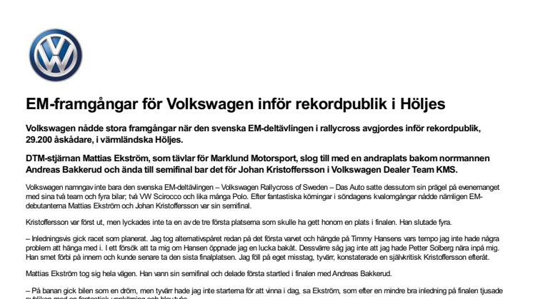 EM-framgångar för Volkswagen inför rekordpublik i Höljes 