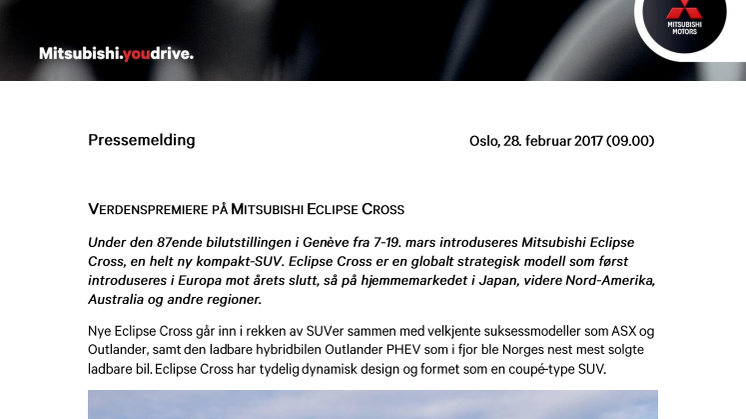 Verdenspremiere på Mitsubishi Eclipse Cross