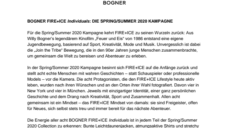 BOGNER FIRE+ICE Individuals: THE SPRING/SUMMER 2020 CAMPAIGN
