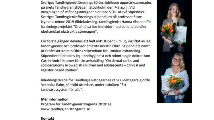 Hanna Ahonen och Ann-Catrin André Kramer prisades på årets TandhygienistDagar