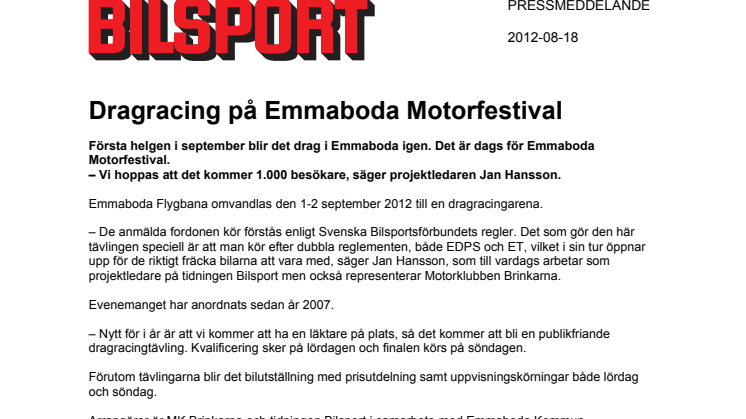 Dragracing på Emmaboda Motorfestival