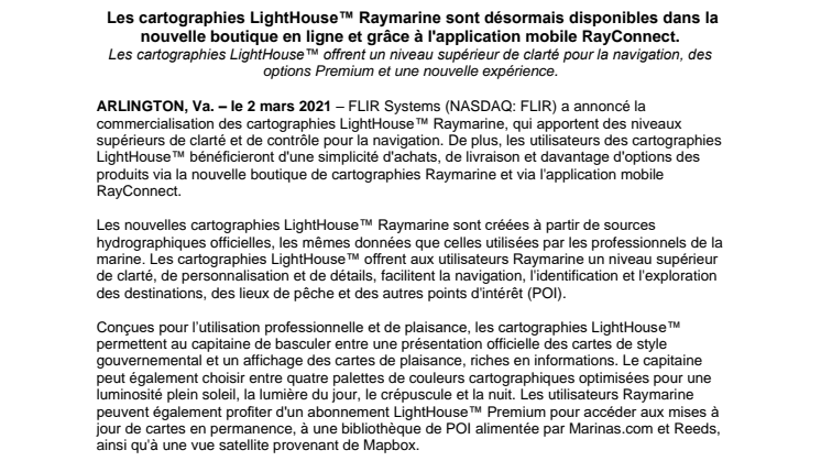   Les cartographies LightHouse™ Raymarine sont désormais disponibles dans la nouvelle boutique en ligne et grâce à l'application mobile RayConnect.