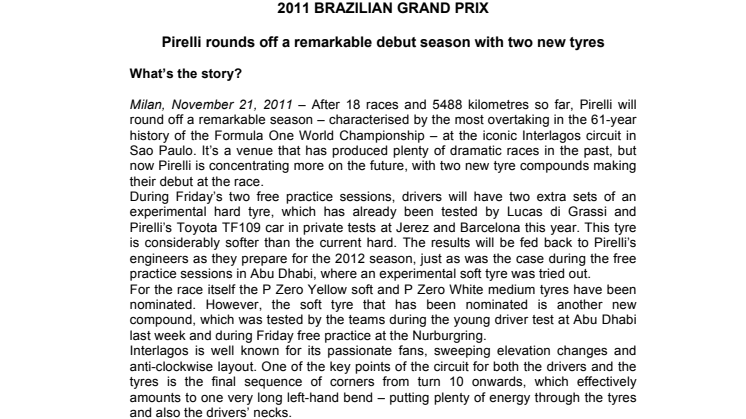 Pirelli avslutar sin framgångsrika Formel 1-säsong 2011 med att presentera två nya däck