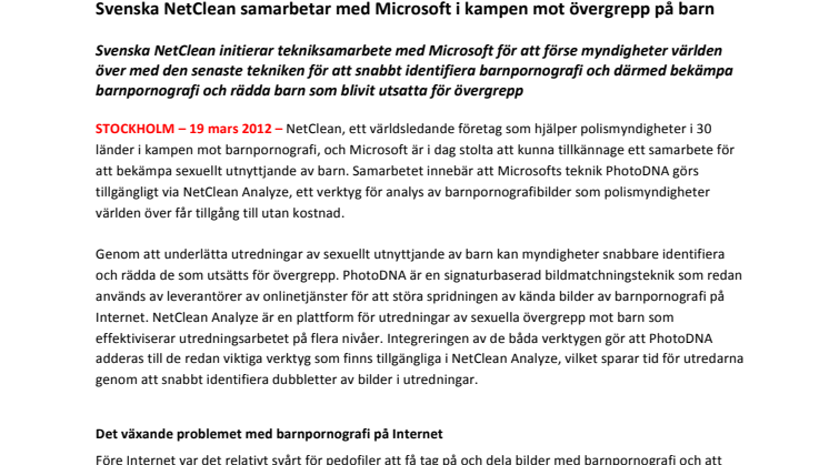 Svenska NetClean samarbetar med Microsoft i kampen mot övergrepp på barn