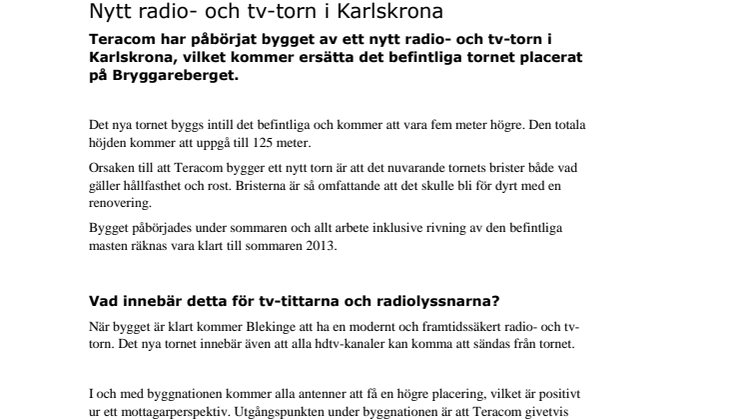 Nytt radio- och tv-torn i Karlskrona