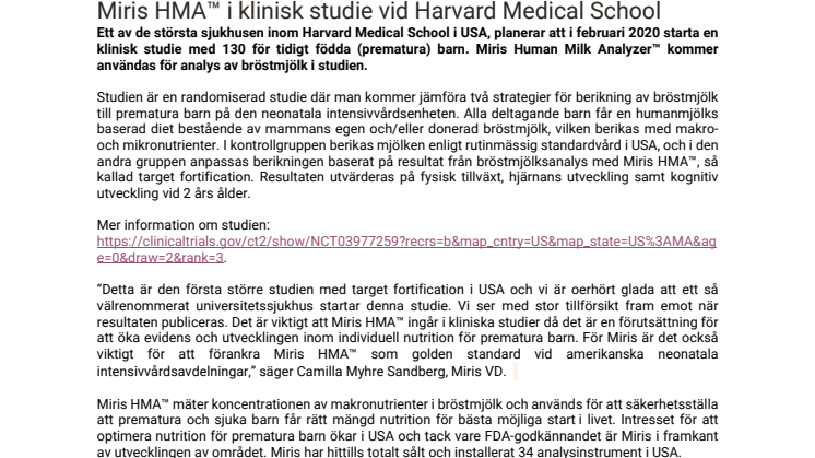 Miris HMA™ i klinisk studie vid Harvard Medical School 
