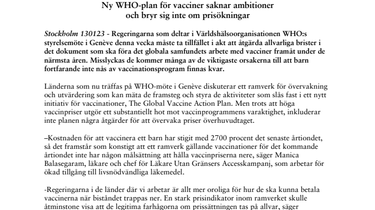 Ny WHO-plan för vacciner saknar ambitioner och bryr sig inte om prisökningar