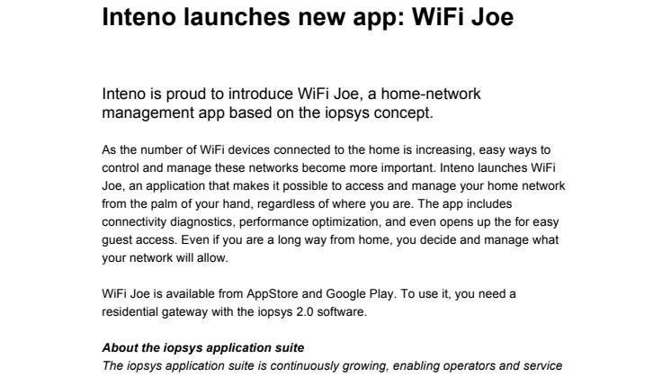 Inteno launches new app: WiFi Joe