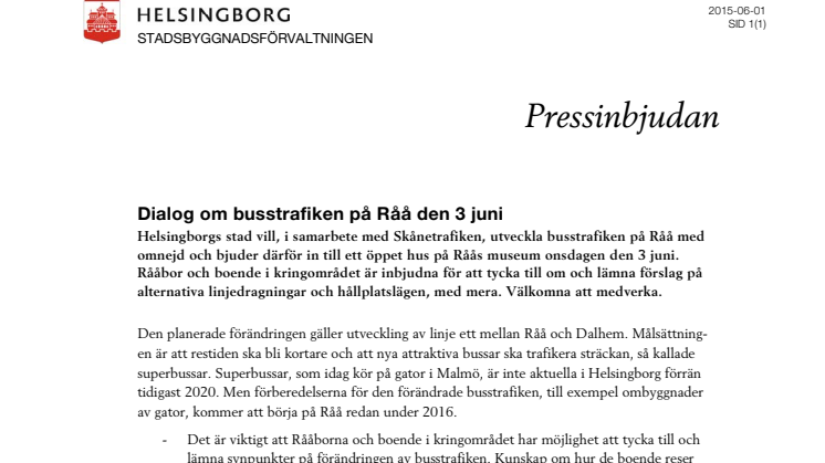 ​Pressinbjudan: Dialog om busstrafiken på Råå den 3 juni