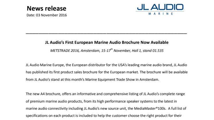 JL Audio Marine Europe: JL Audio’s First European Marine Audio Brochure Now Available