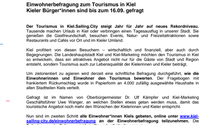 Einwohnerbefragung zum Tourismus in Kiel