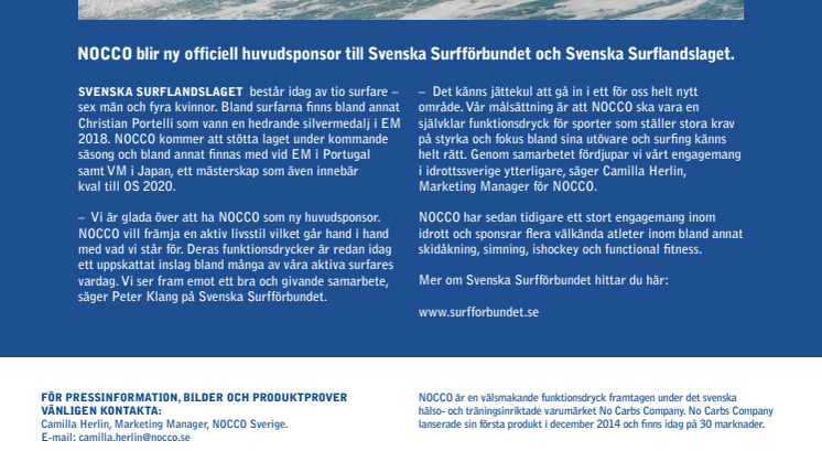 NOCCO stolt huvudsponsor till Svenska Surflandslaget