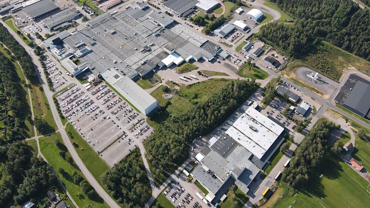 Flygfoto över fabriken i Mjölby
