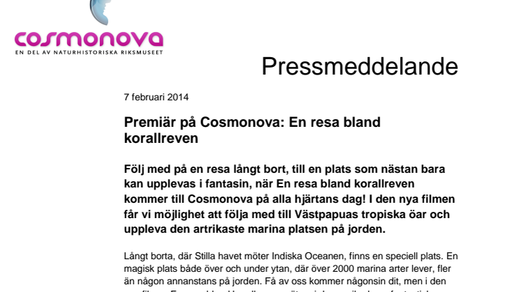 Premiär på Cosmonova: En resa bland korallreven