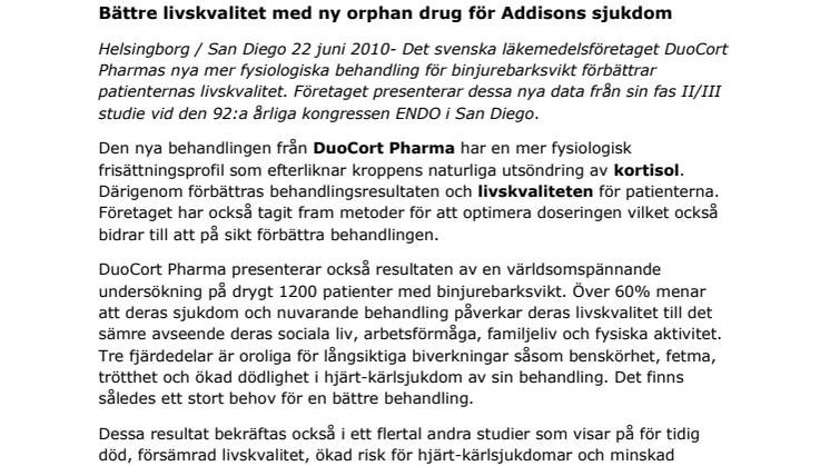Bättre livskvalitet med ny orphan drug för Addisons sjukdom