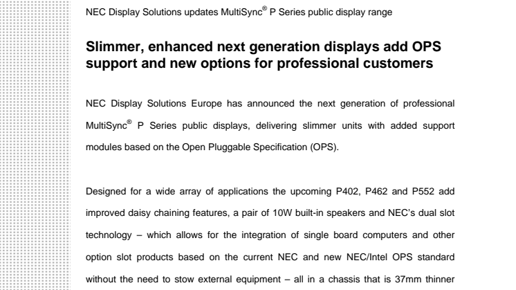NEC Display Solutions updates MultiSync® P Series public display range