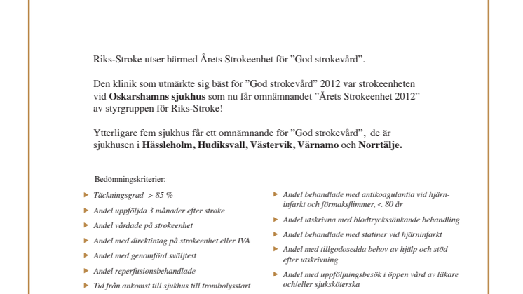 Årets strokeenhet rapport