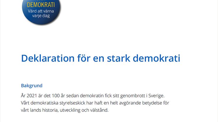 Göteborgs Stad skriver under deklaration för en starkare demokrati 