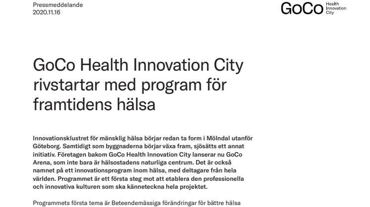 GoCo Health Innovation City rivstartar med program för framtidens hälsa