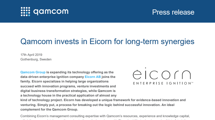 Qamcom invests in Eicorn for long-term synergies