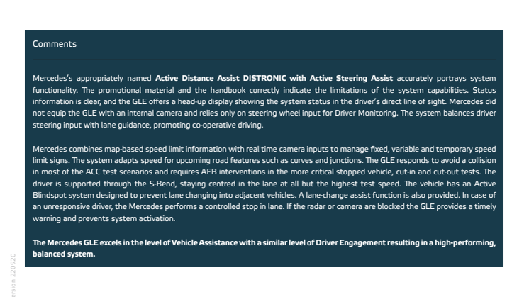 Mercedes-Benz GLE Euro NCAP Assisted Driving Grading datasheet