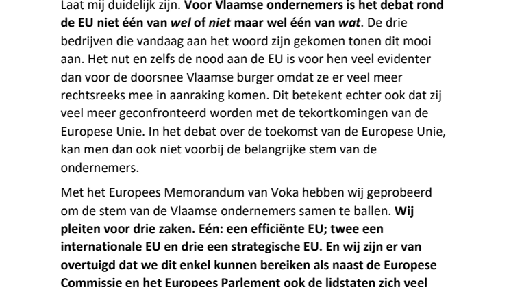 ONDER EMBARGO: Voka EU-Memorandum: Nood aan meer en een beter Europa voor innovatief en handelsgericht Vlaanderen