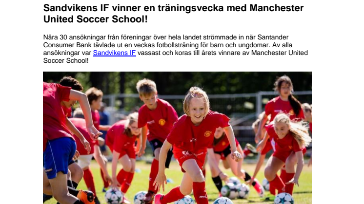 Sandvikens IF vinner en träningsvecka med Manchester United Soccer School!
