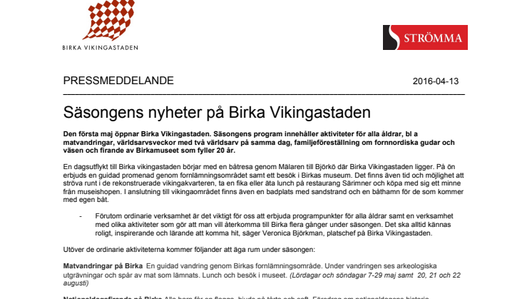 Säsongens nyheter på Birka Vikingastaden