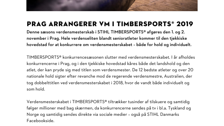Prag arrangerer VM i TIMBERSPORTS® 2019